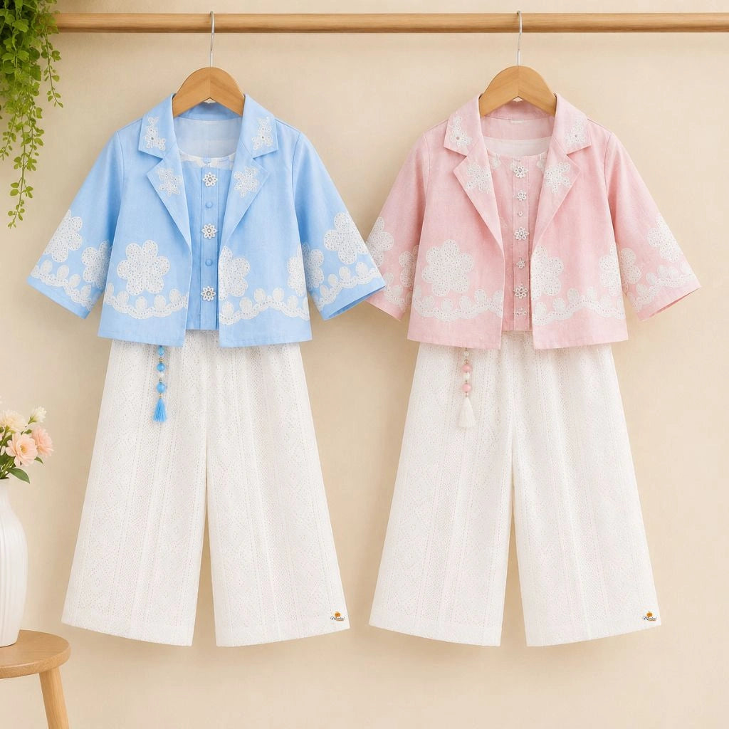 Girls Floral Embroidered Jacket with Palazzo