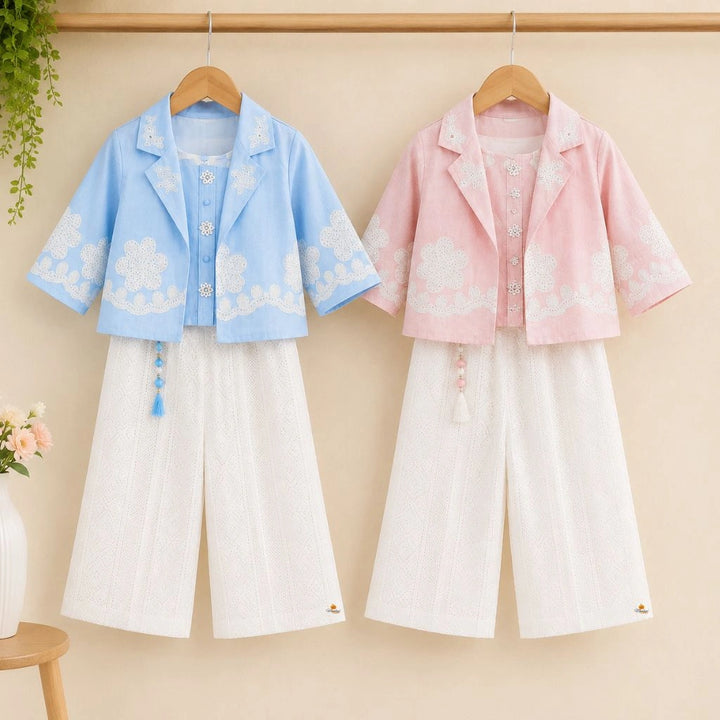 Girls Floral Embroidered Jacket with Palazzo