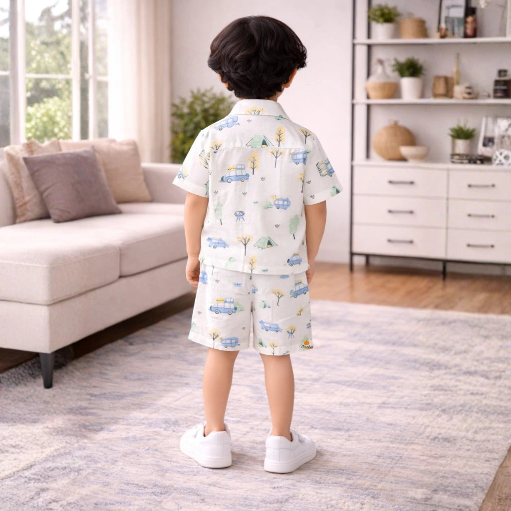 Boys Summer Co-ord Set – Printed Half Sleeve Shirt with Shorts