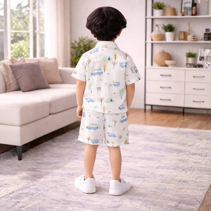 Boys Summer Co-ord Set – Printed Half Sleeve Shirt with Shorts