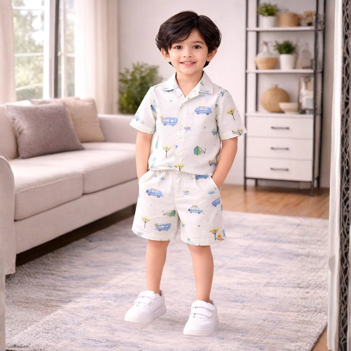 Boys Summer Co-ord Set – Printed Half Sleeve Shirt with Shorts