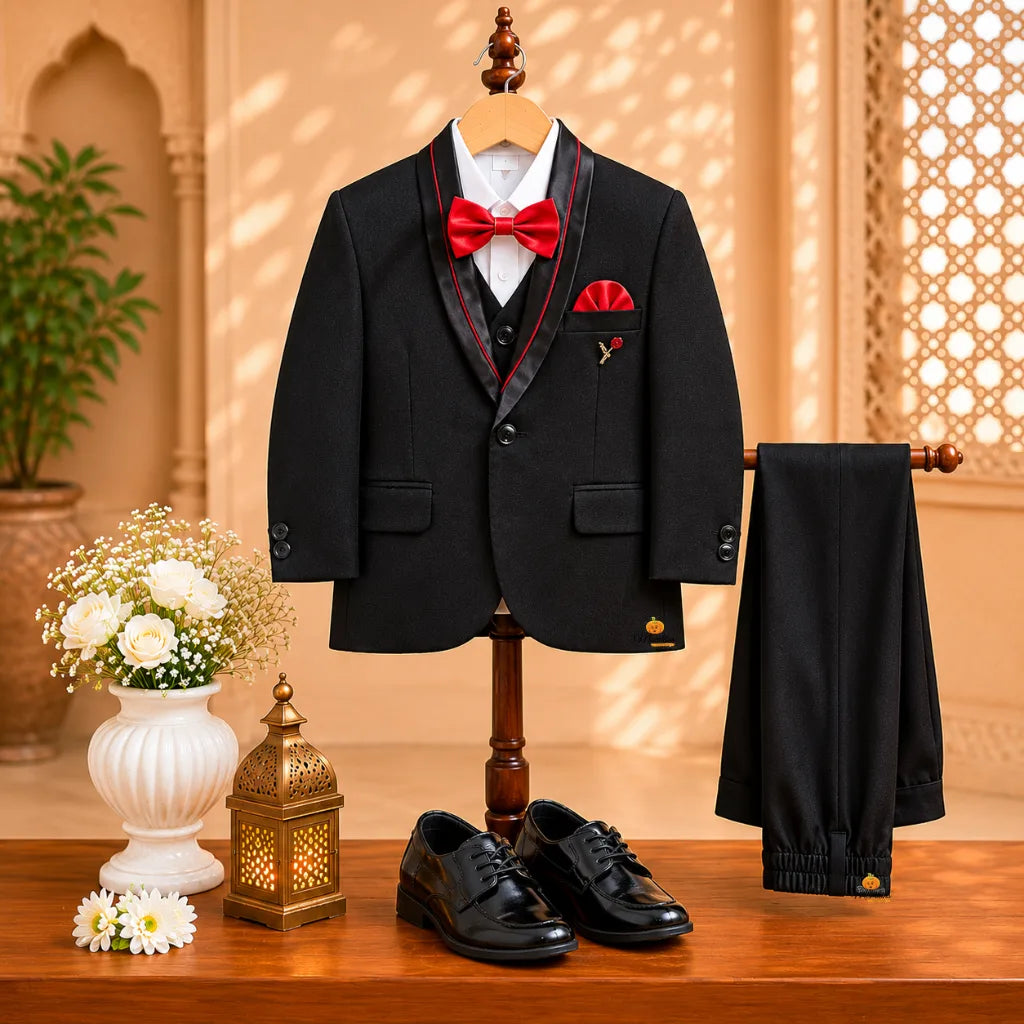 Black Boys Suit with Red Bow Tie