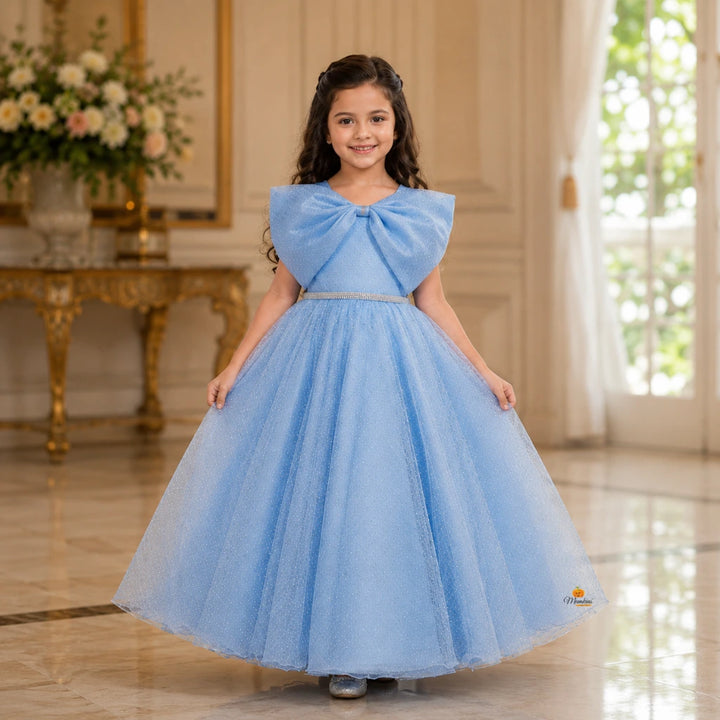 Sky Blue Princess Gown with Bow for Girls
