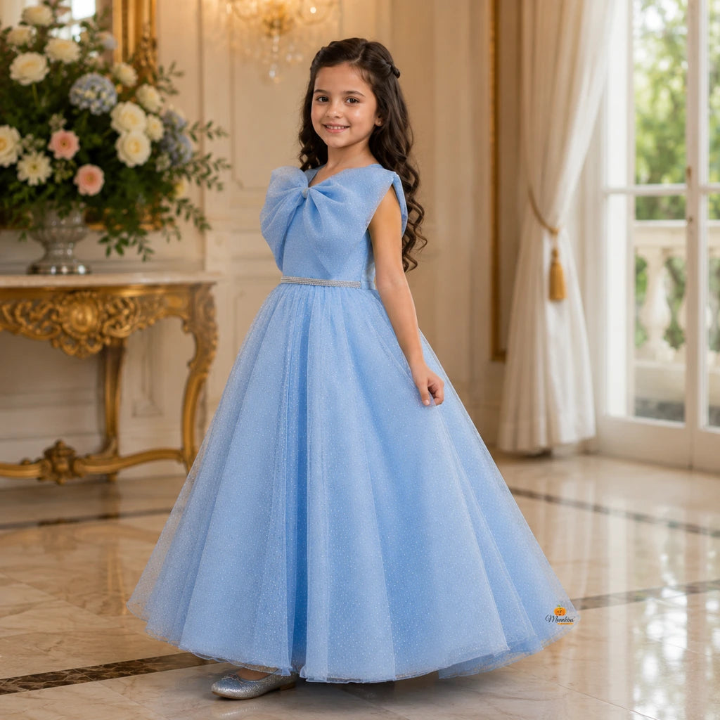 Sky Blue Princess Gown with Bow for Girls