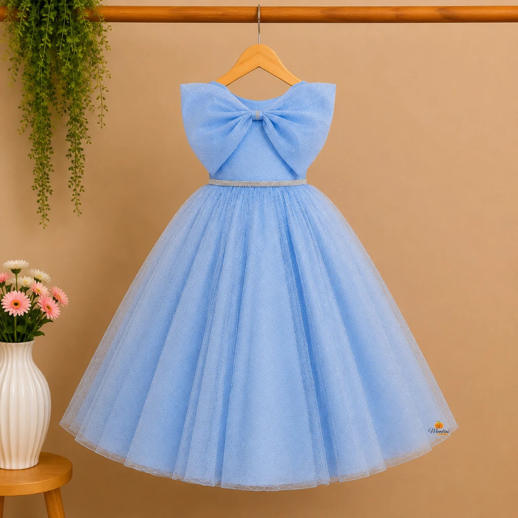 Sky Blue Princess Gown with Bow for Girls