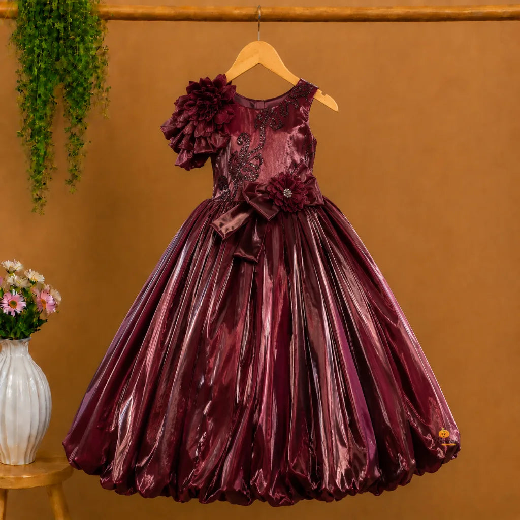 Wine Long Sequin Girls Gown