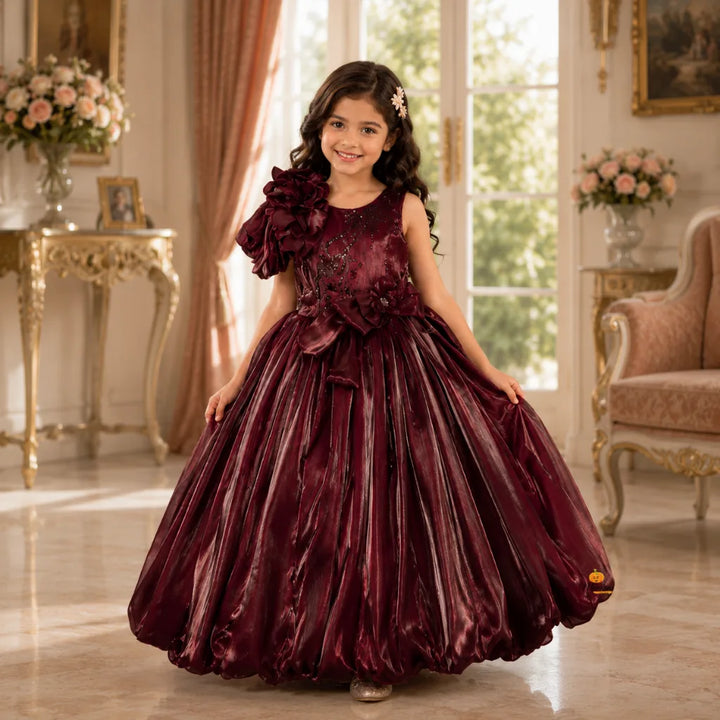 Wine Long Sequin Girls Gown