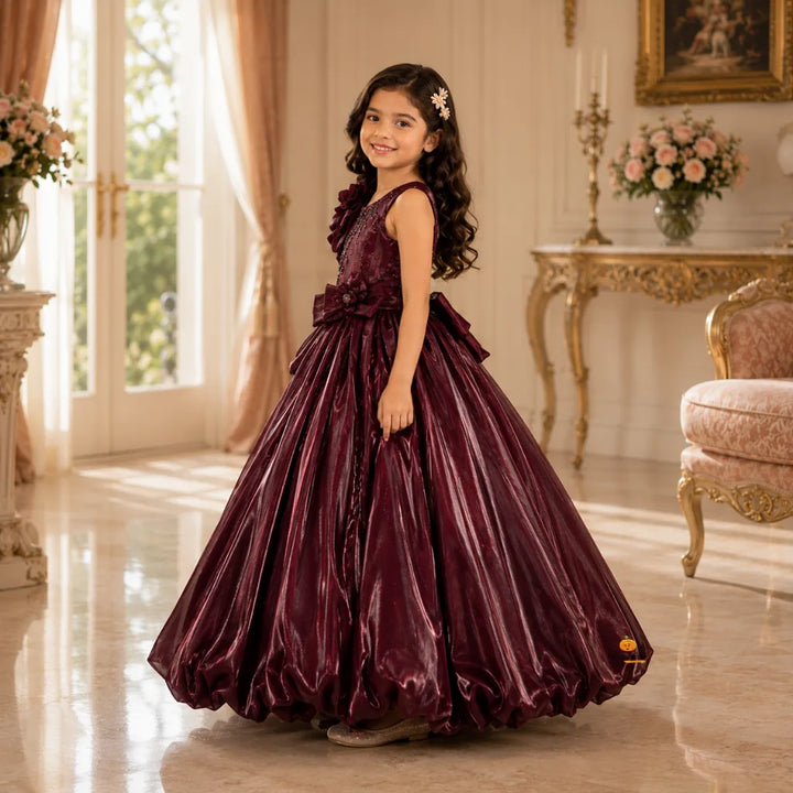 Wine Long Sequin Girls Gown