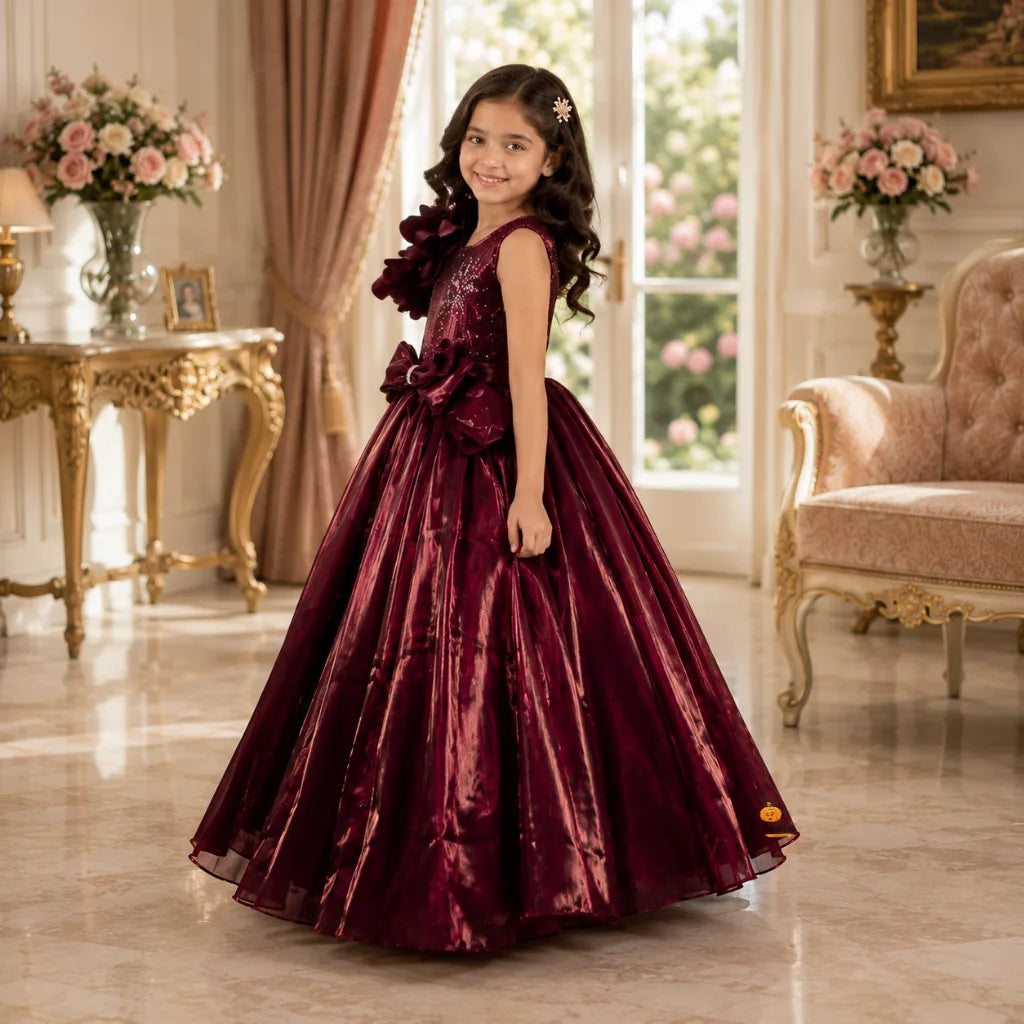 Sequin One Shoulder Girls Gown