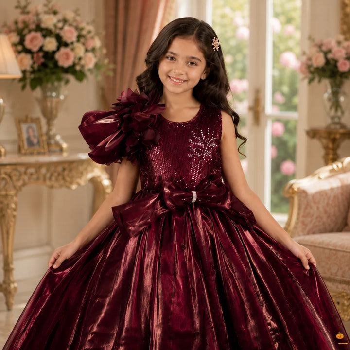 Sequin One Shoulder Girls Gown