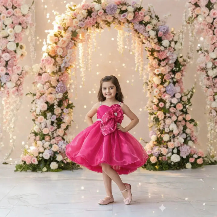 Partywear Frock for Girls with Silver Sequin Bow