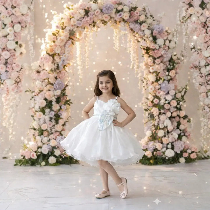 Partywear Frock for Girls with Silver Sequin Bow