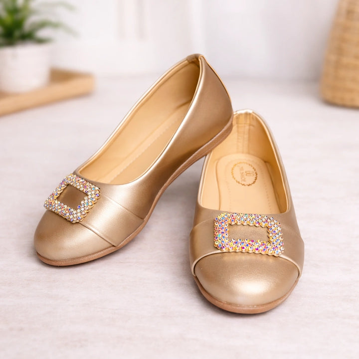 Golden Partywear Bellies Shoes for Girls