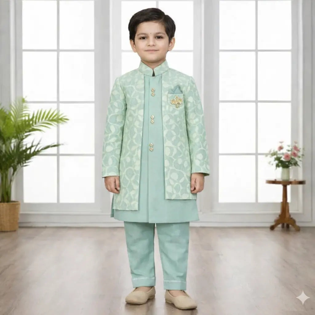 Firozi & Pista Boys Ethnic Partywear Sherwani Set – Exclusive Dress