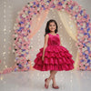 Red Layered Ruffle Partywear Frock for Girls
