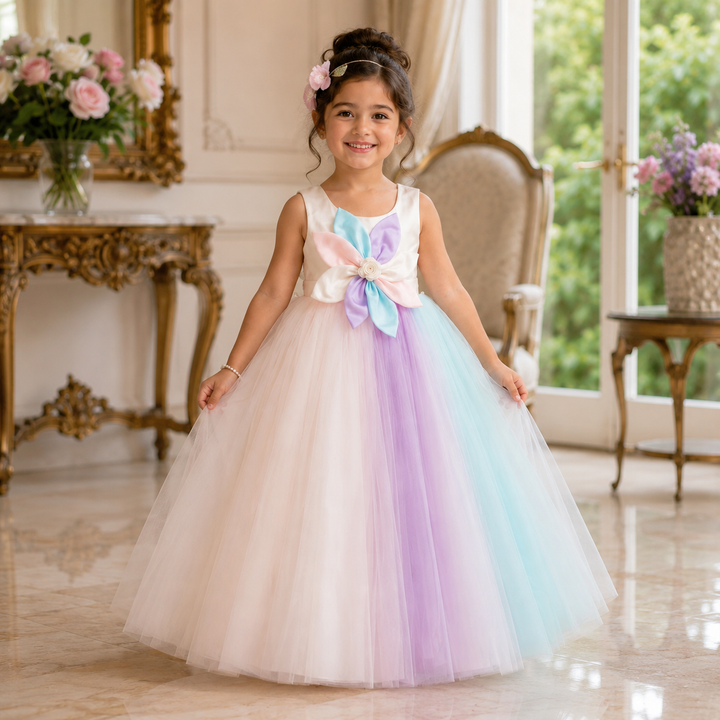 Multi Color Floral Bow Gown for Girls