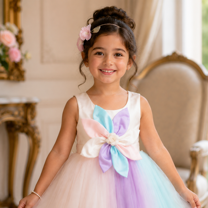 Multi Color Floral Bow Gown for Girls