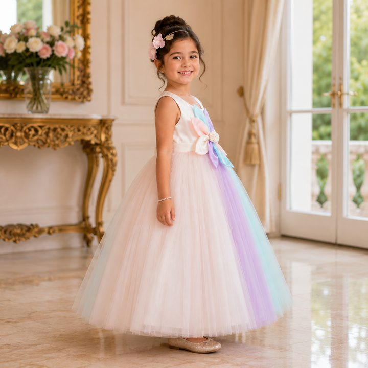 Multi Color Floral Bow Gown for Girls