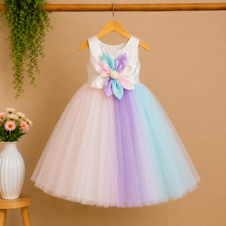 Multi Color Floral Bow Gown for Girls
