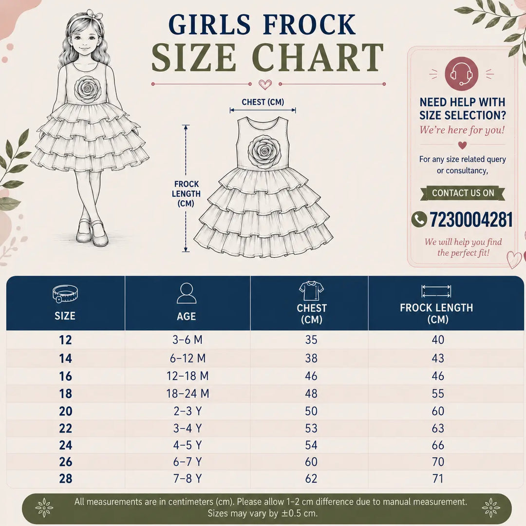 Sky Blue Partywear Frock for Girls with Rose Appliqué Detailing
