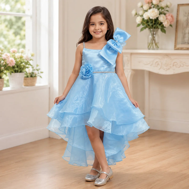 Girls Sky Blue Layered Party Dress