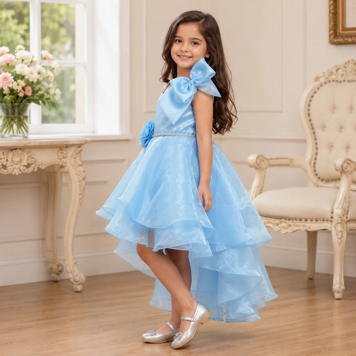 Girls Sky Blue Layered Party Dress