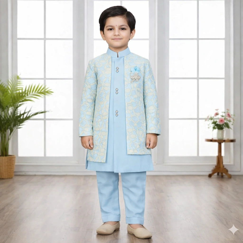 Firozi & Pista Boys Ethnic Partywear Sherwani Set – Exclusive Dress