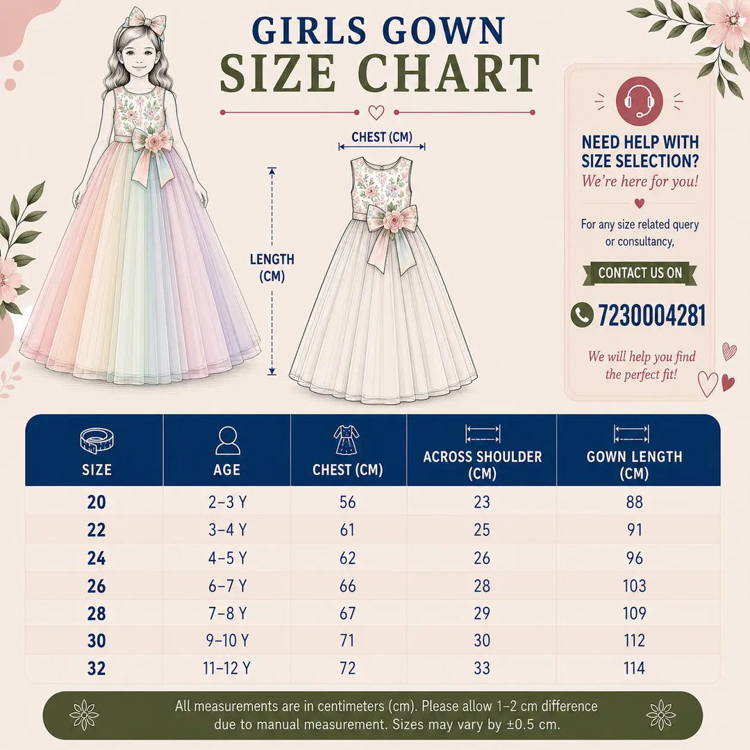 Multi Color Floral Bow Gown for Girls