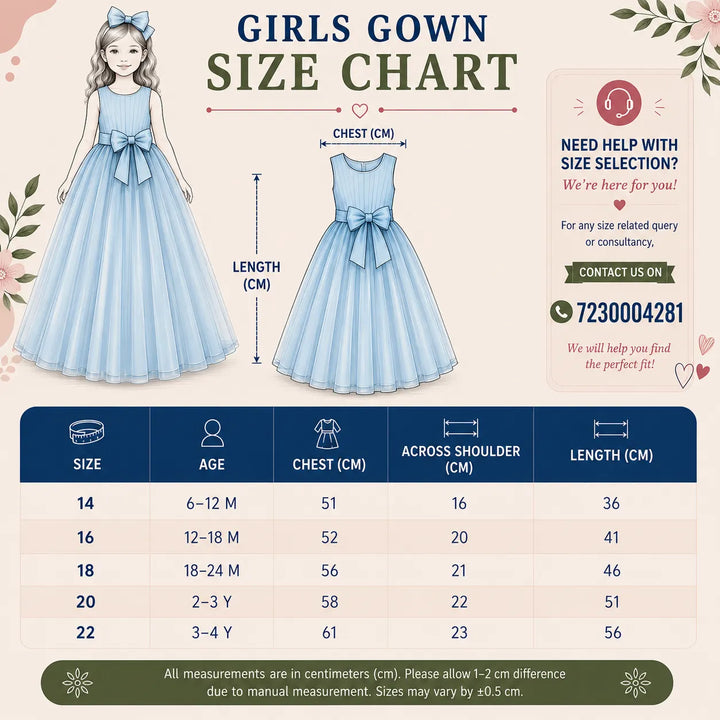 Sky Blue Gown for Girls with Bow