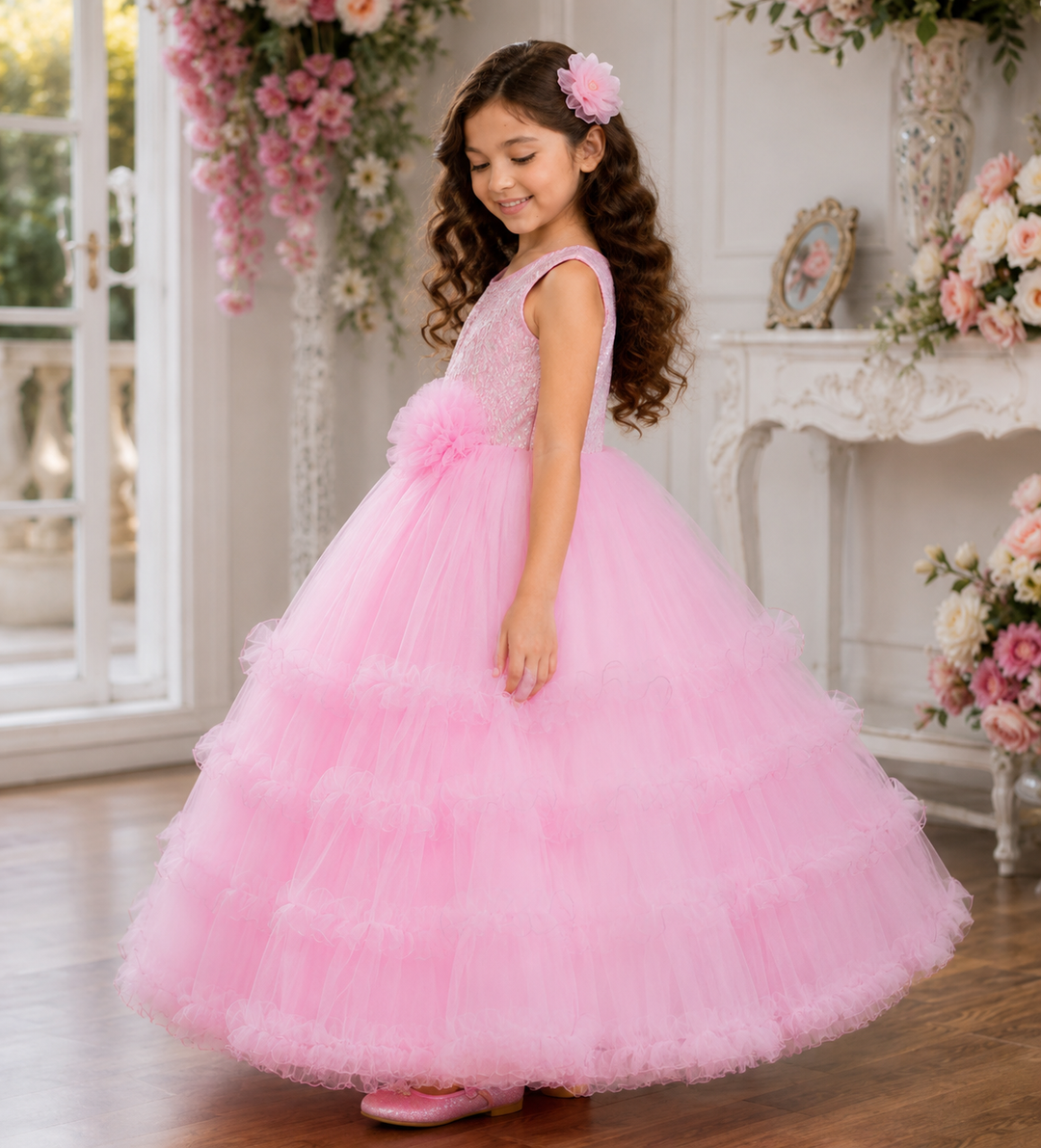 Pink & Sea Green Sequin Gown for Girls