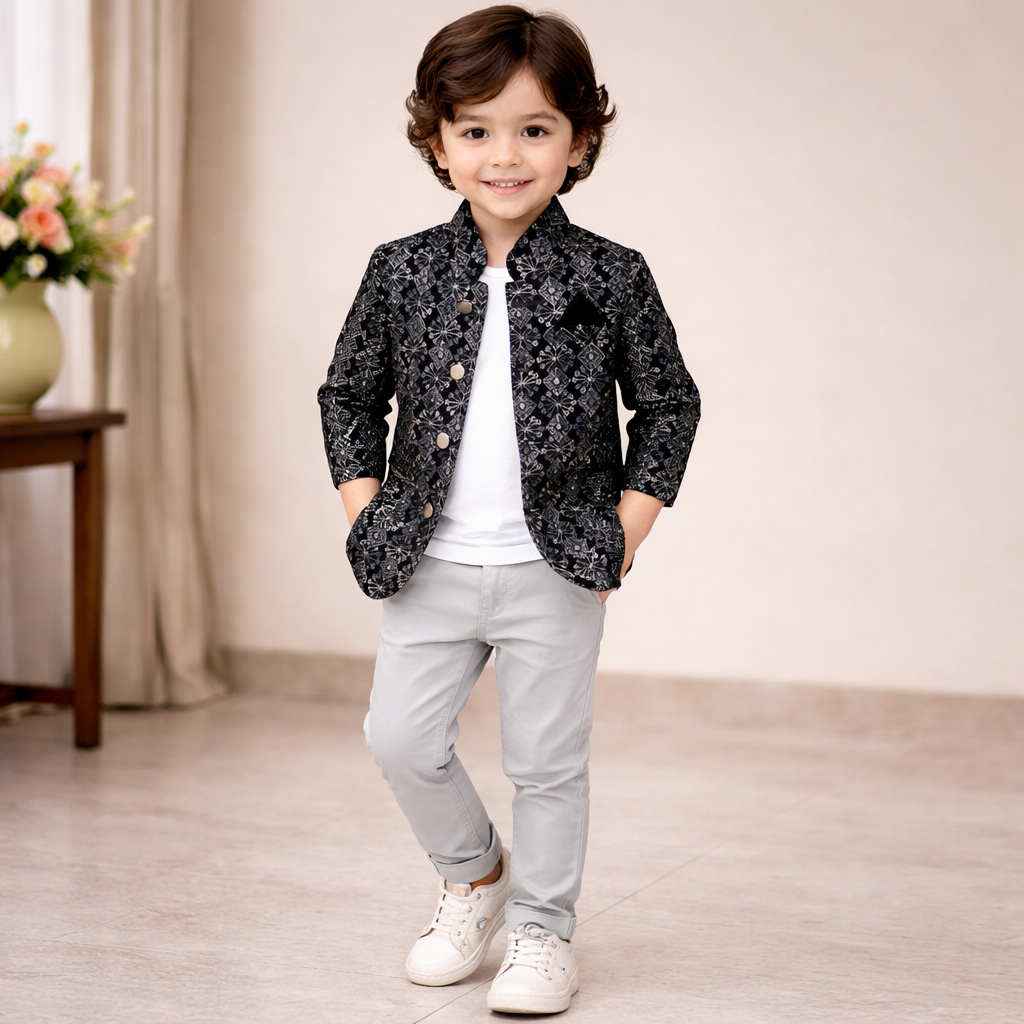 Black Designer Jodhpuri Suit for Boys