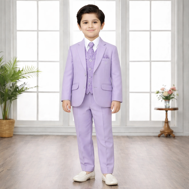 Purple Flap Pockets Suit for Boys