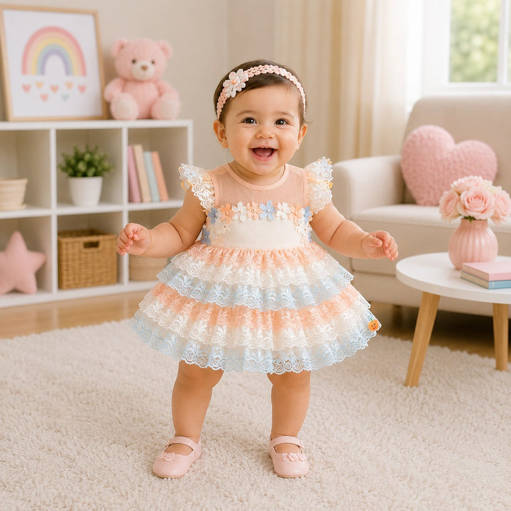 Peach Party Wear Baby Frock