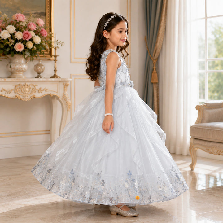 Grey Floral Gown for Girls