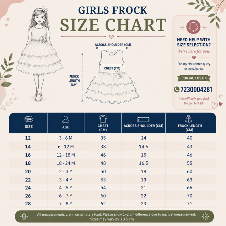 White Tail Pattern Partywear Frock for Girls