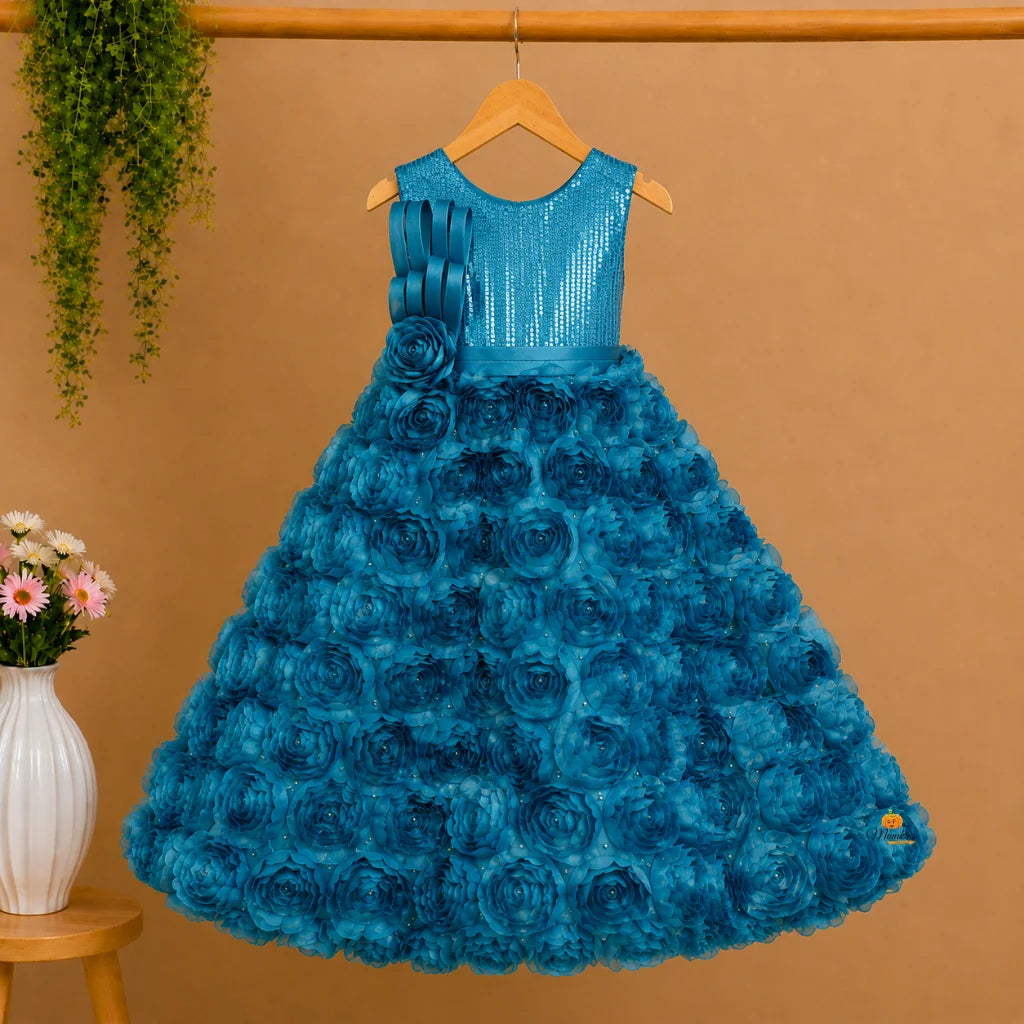 Sequin Floral Pattern Gown for Girls