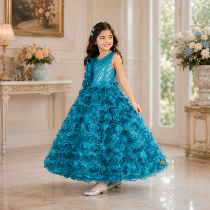 Sequin Floral Pattern Gown for Girls