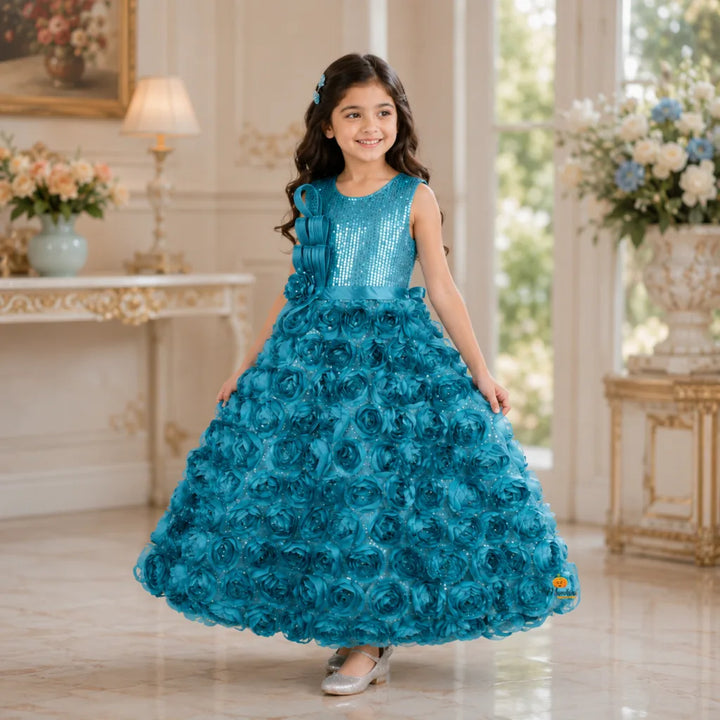 Sequin Floral Pattern Gown for Girls