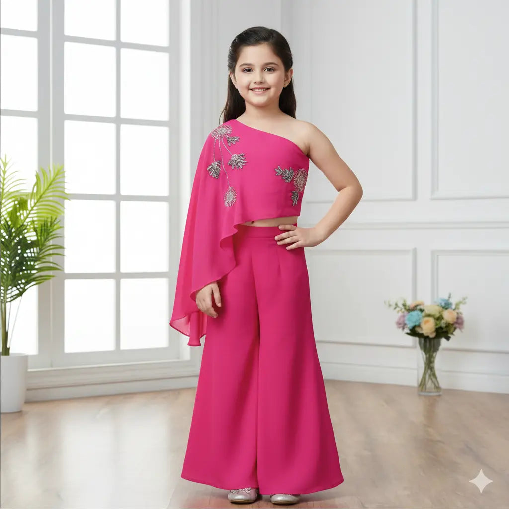 Rani Embroidered Palazzo Set for Girls | Stylish One-Shoulder Top