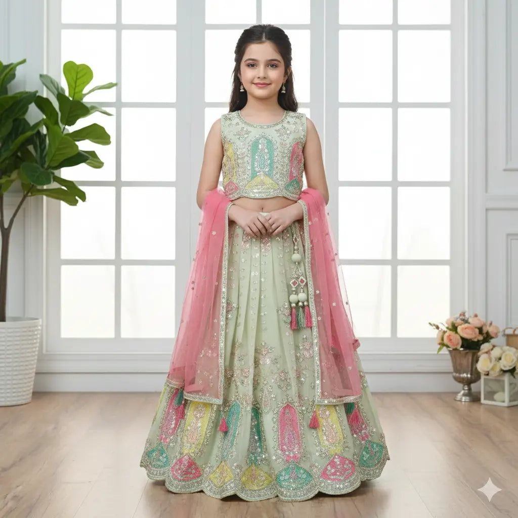 Fawn Embroidered Lehenga Choli for Girls | Multi-Color Festive Wear