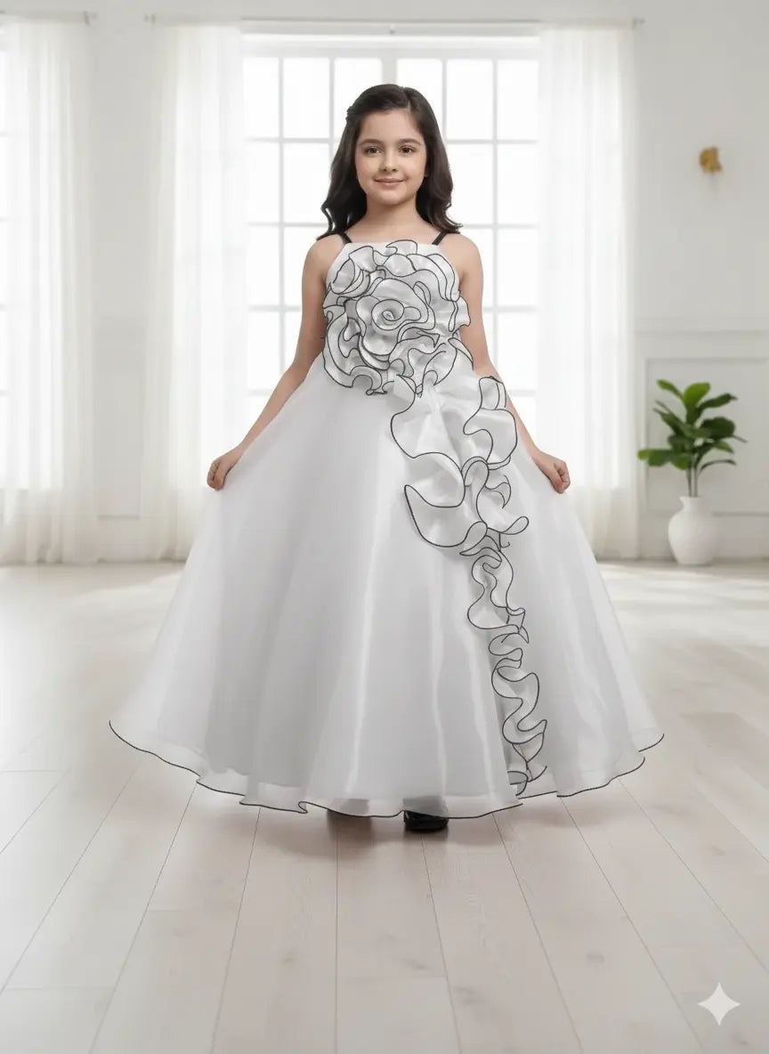 Peach & White Party Wear Gown for Girls – Birthday & Wedding Special