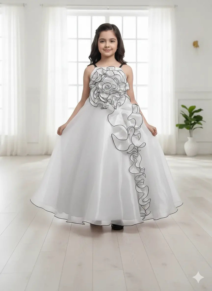 Peach & White Party Wear Gown for Girls – Birthday & Wedding Special