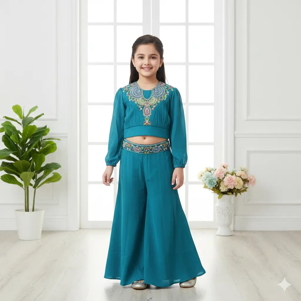 Rama Embroidered Palazzo Set for Girls | Stylish Festive Wear