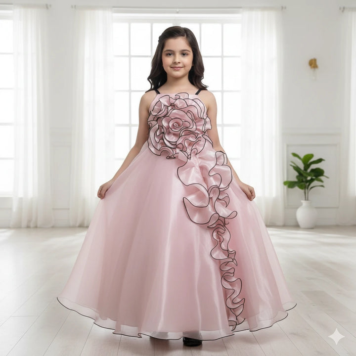 Peach & White Party Wear Gown for Girls – Birthday & Wedding Special