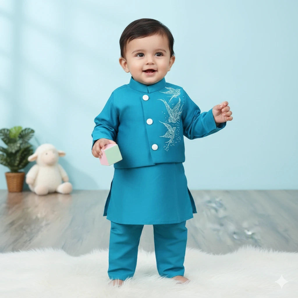 Stylish Rama Sherwani & Kurta Pajama Set for Boys