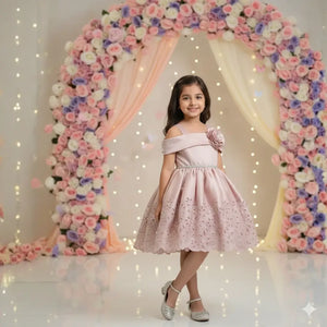 Onion Partywear Frock for Girls with Floral Appliqué