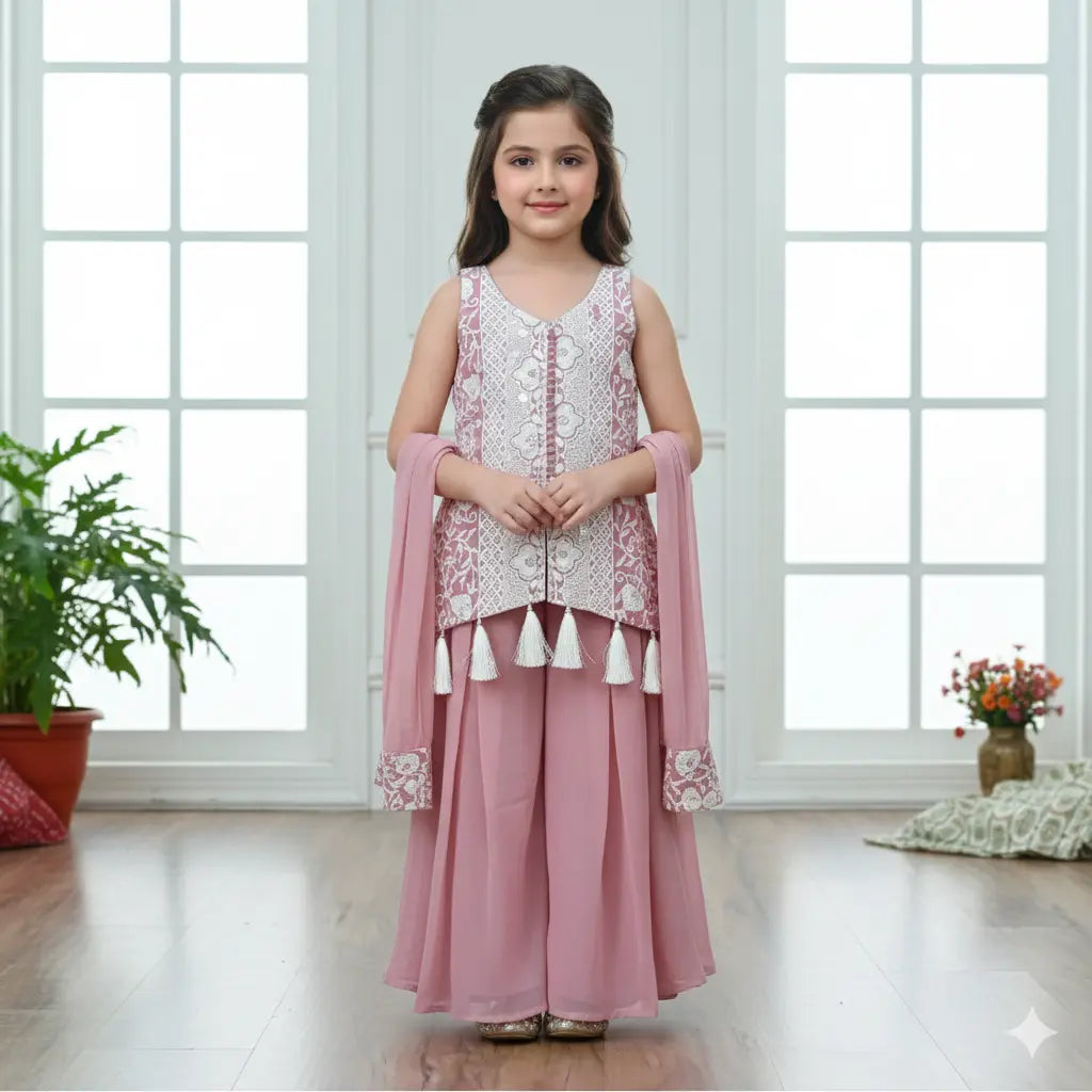 Pastel Onion Plazo Set with Embroidered Top for Girls