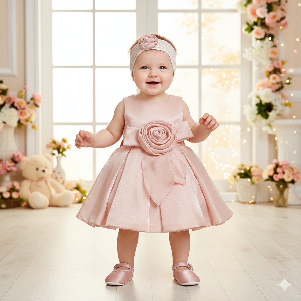 Peach Blue Partywear Frock Set for Girls with Shoes & Hairband