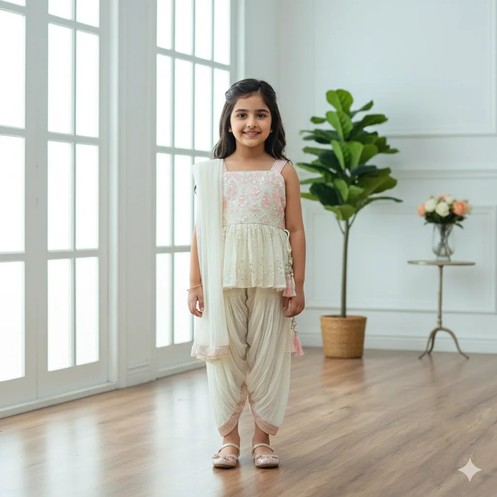 Pink Embroidered Plazo Set for Girls | Stylish Festive Wear