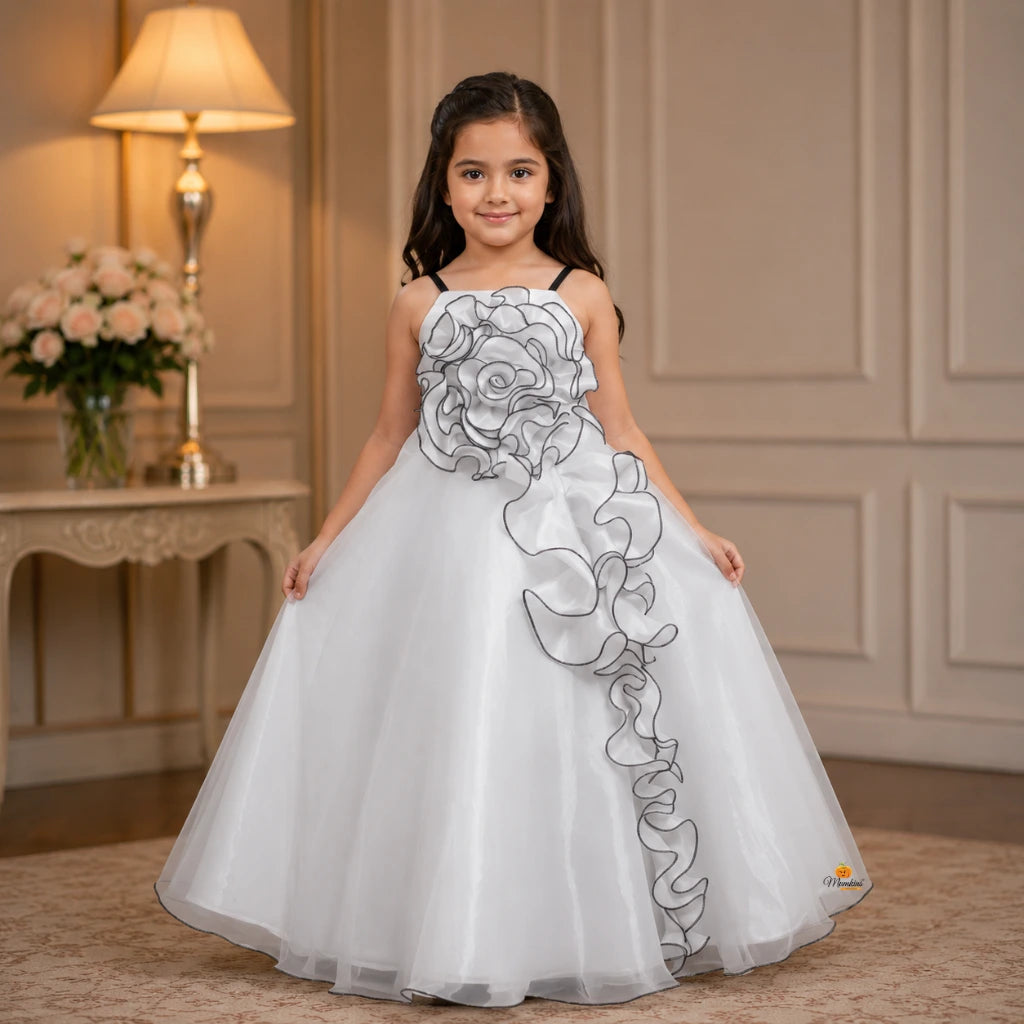 Peach & White Party Wear Gown for Girls – Birthday & Wedding Special